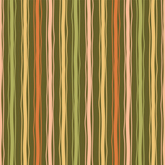 seamless pattern in graphic retro hand drawn vertical stripe autumn color, brown green pastel shades