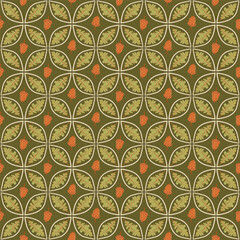 seamless pattern in graphic retro style oak leaves acorns autumn colors, brown, green, pastel shades