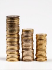 Three stacks of coins of varying heights