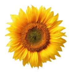 Bright yellow sunflower, centered on white