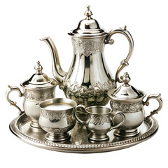 Vector art of elegant antique silver tea set with ornate details