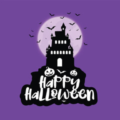 Haunted Castle with Pumpkins and Moon Halloween Background 41
