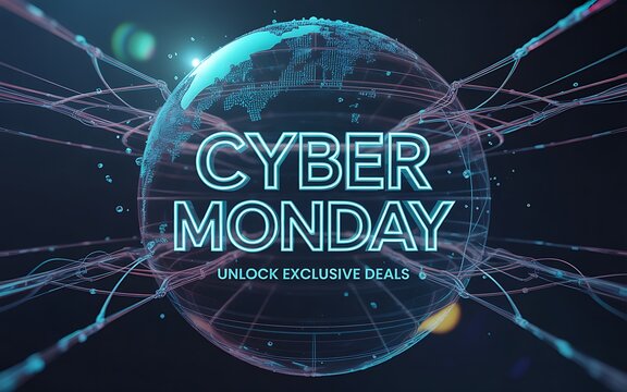 Cyber monday digital globe with network connection and exclusive offer announcement - Powered by Adobe