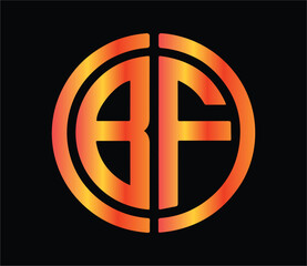 Modern abstract BF monogram logo design with circular shape, gradient orange red colors, creative professional branding emblem on black background