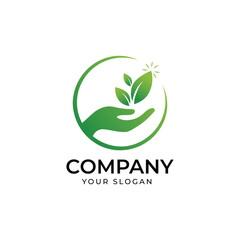 Vector art of green hand holding leaves logo symbolizing nature and care
