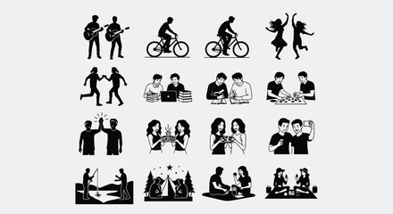 Silhouettes of People Enjoying Hobbies and Activities
