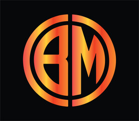 Modern abstract BM monogram logo design with circular shape, gradient orange red colors, creative professional branding emblem on black background