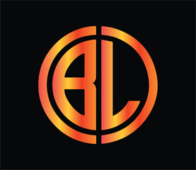 Modern abstract BL monogram logo design with circular shape, gradient orange red colors, creative professional branding emblem on black background