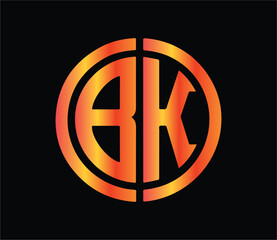 Modern abstract BK monogram logo design with circular shape, gradient orange red colors, creative professional branding emblem on black background