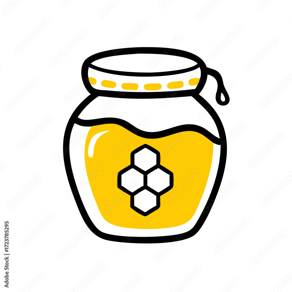 Poster honey jar with honeycomb symbol icon for web and graphic design