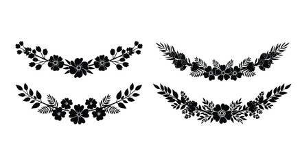 Elegant black floral garlands decorative elements for romantic designs and celebrations vector
