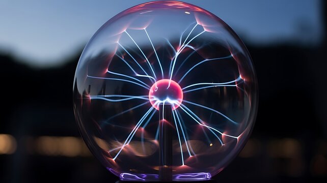 Watch electric plasma ball dance in glass sphere, an educational science exhibit - Powered by Adobe