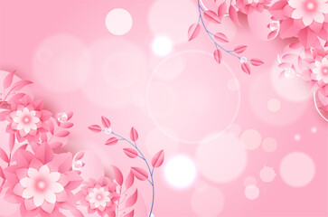 Realistic nature illustration pink flowers beauty  pink background