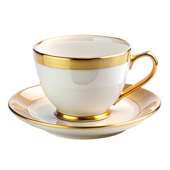 Vector art of elegant white porcelain teacup and saucer with gold trim