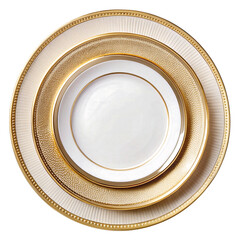 Vector art of elegant white and gold rimmed dinnerware set