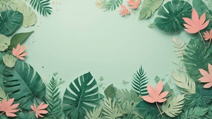 Top View of Flowing Tropical Leaves Composition. Botanical Frame for Text or Product Display