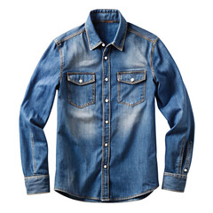 Vector art of blue denim shirt with two chest pockets, long sleeves, and buttonup front