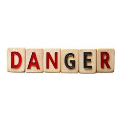 Vector art of the word danger spelled out with wooden letter tiles