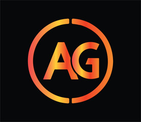 Modern abstract AG monogram logo design with circular shape, gradient orange red colors, creative professional branding emblem on black background