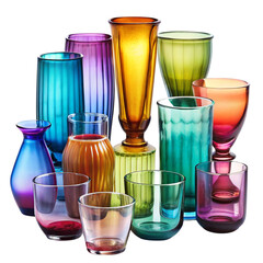 Vector art of collection of colorful glass vases and drinking glasses