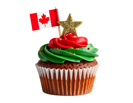 Christmas cupcake with Canada flag isolated png transparent background