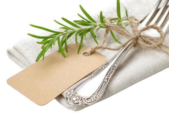 Elegant Table Setting With Rosemary And Tag