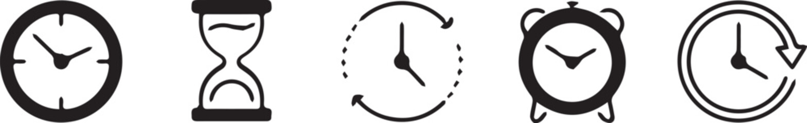 Timers and Clock Icon Set – Stopwatch, Hourglass, and Time Symbol Vector Illustration