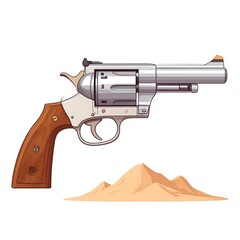 A revolver rests on sand