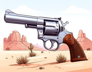 A revolver in a desert landscape