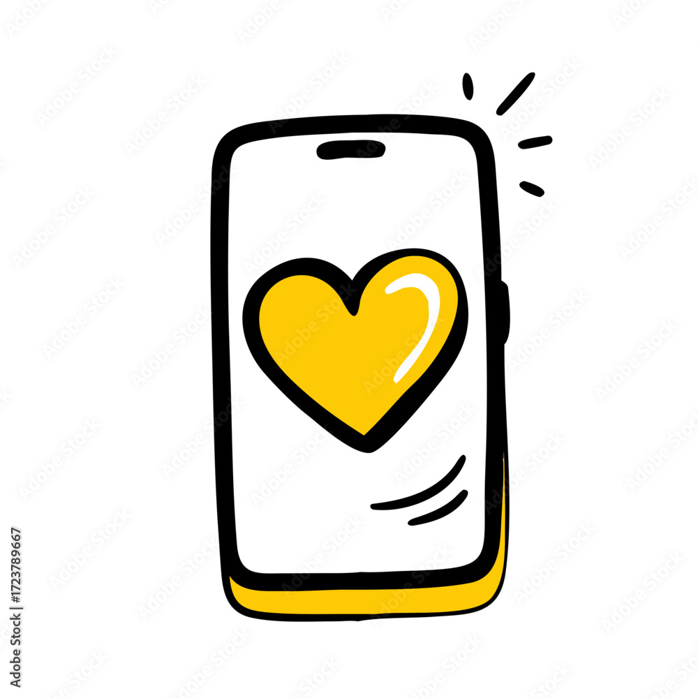 Poster likes smartphone with heart notification icon for web and graphic design
