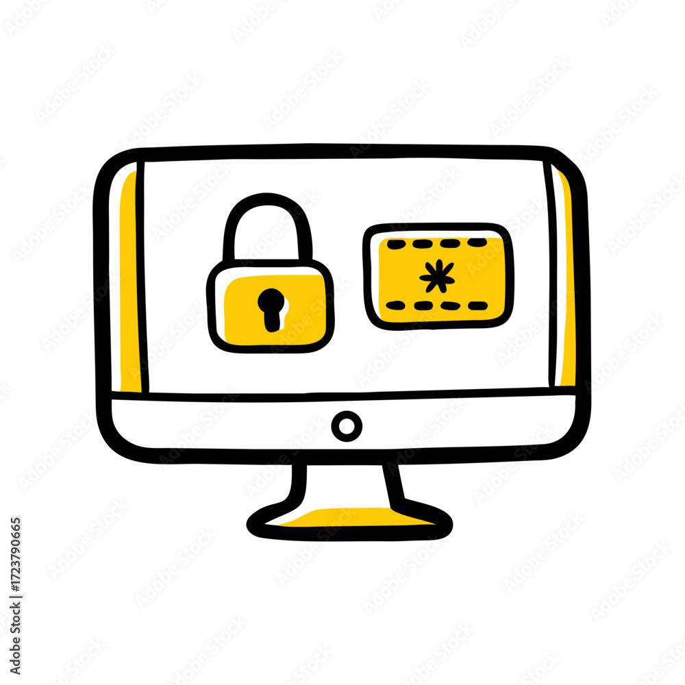 Aufkleber monitor with security lock icon for web and graphic design