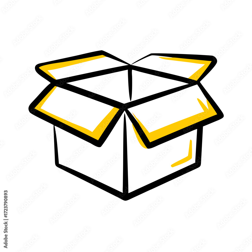 Poster open cardboard moving box icon for web and graphic design