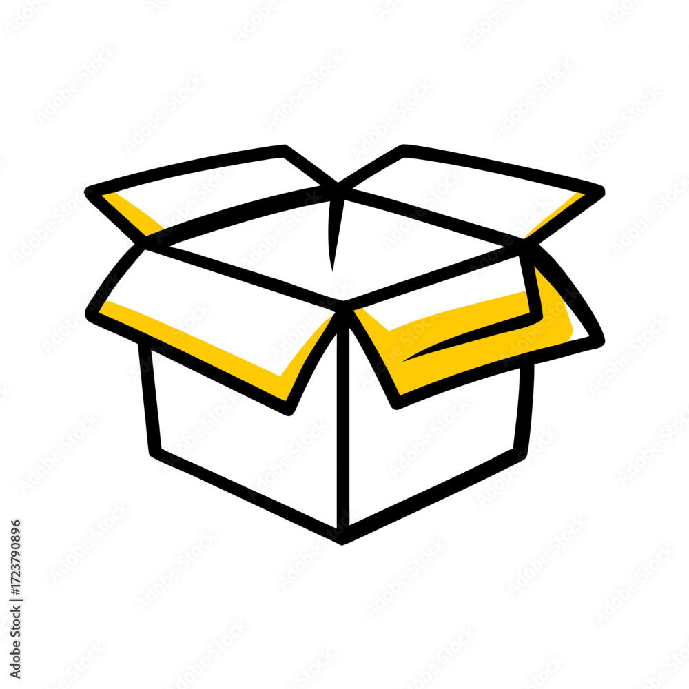 Poster open cardboard moving box icon for web and graphic design