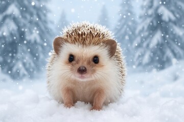 Obraz premium Adorable hedgehog in snowy forest.
