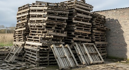 Stacked wooden pallets showing the concept of industry and sustainability