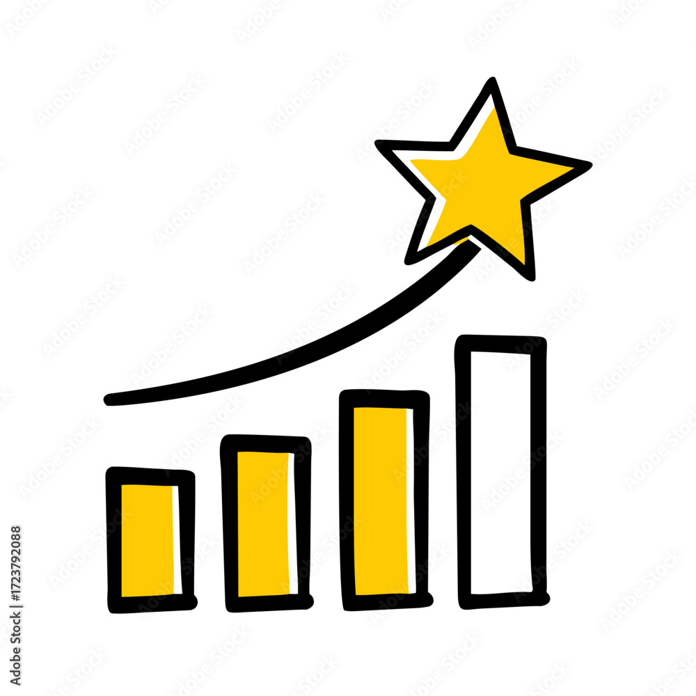 Poster popularity growth bar chart with star icon for web and graphic design