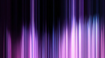 Fototapeta premium Abstract, high contrast image featuring a grid or pattern of vertical lines. A bright, soft glowing rectangle of light with warm pink and peach tones emanates from the center, casting a vivid purple.