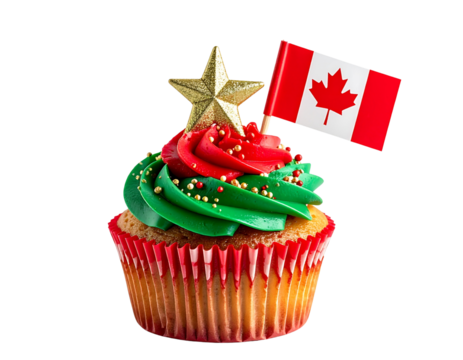 Christmas cupcake with Canada flag isolated png for Canada Day - Powered by Adobe