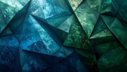 Abstract geometric pattern of teal and green triangles