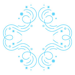 Winter linear frame. Holiday filigree background with snowflakes.