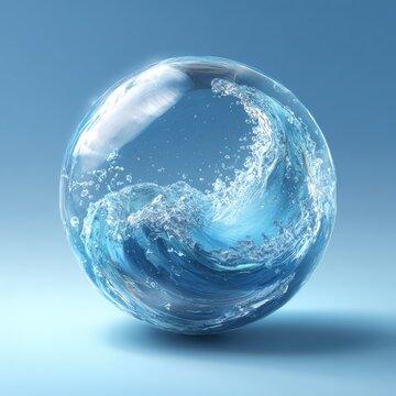 Crystal sphere encapsulating a miniature ocean wave