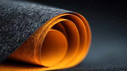 Close-Up of Rolled Textured Black and Orange Paper Creating an Artistic Contrast