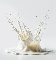 Creamy milk splash against a plain white background
