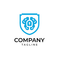 Vector art of blue shield logo with brain and lock icon, representing security and intelligence