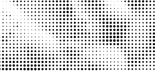 A minimalist black and white halftone background showcases varied dot sizes creating a dynamic gradient effect, perfect for modern digital designs and textures with a stylish aesthetic
