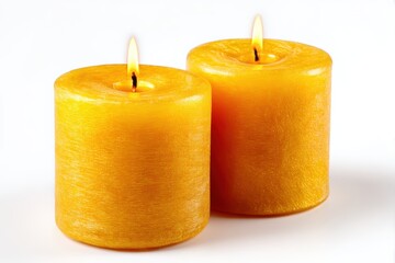 
Pair of burning candles isolated on white background
