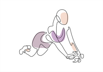 Attractive slim sportswoman workout with abdominal roller in gym. line icon-continuous line drawing. Editable stroke. 