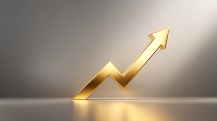 スポットライトを浴びて上昇する金色の矢印