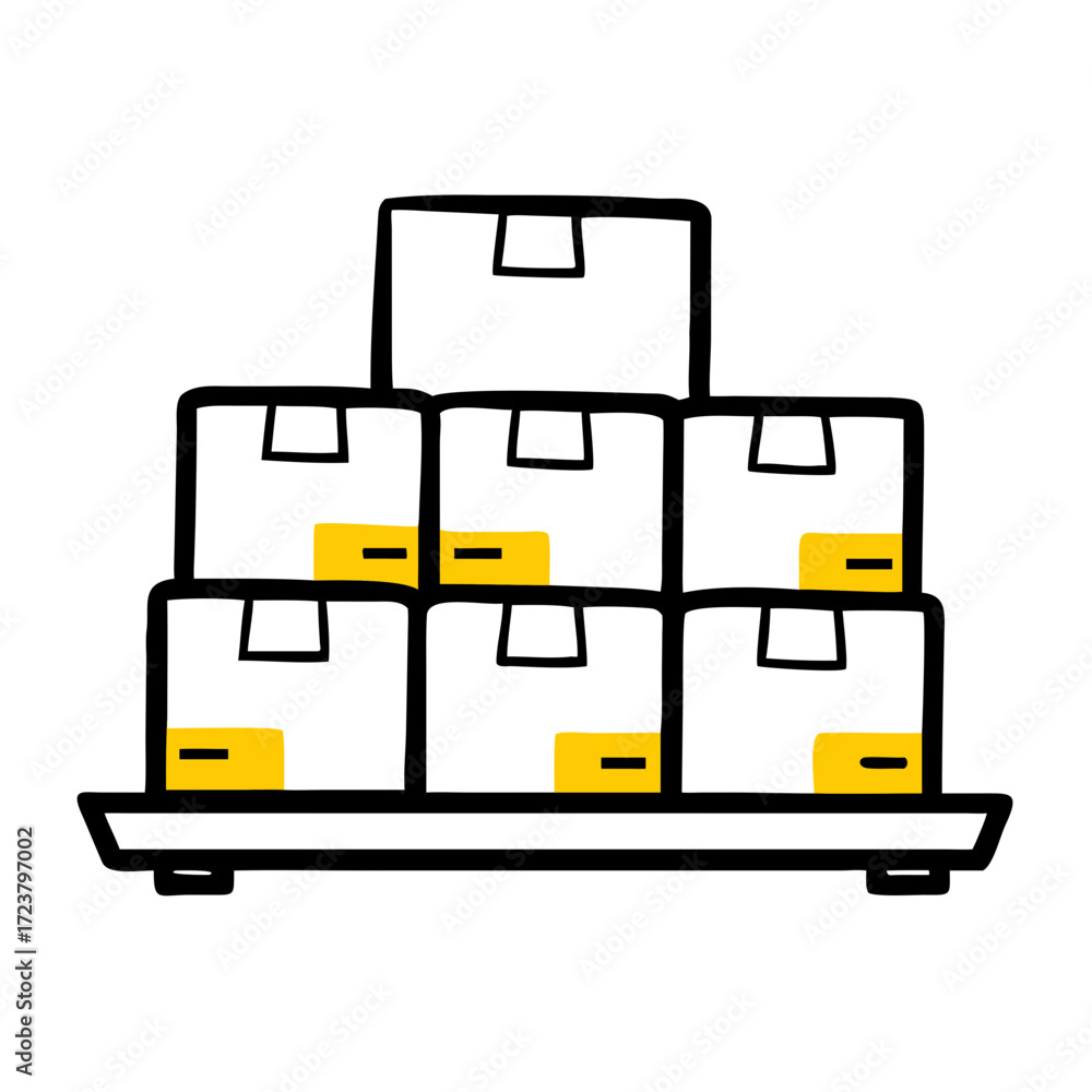 Poster warehouse pallet with carton boxes icon for web and graphic design