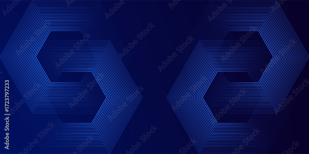 Wall mural dark blue background with hexagon geometric lines pattern. abstract shiny hexagon lines. futuristic 